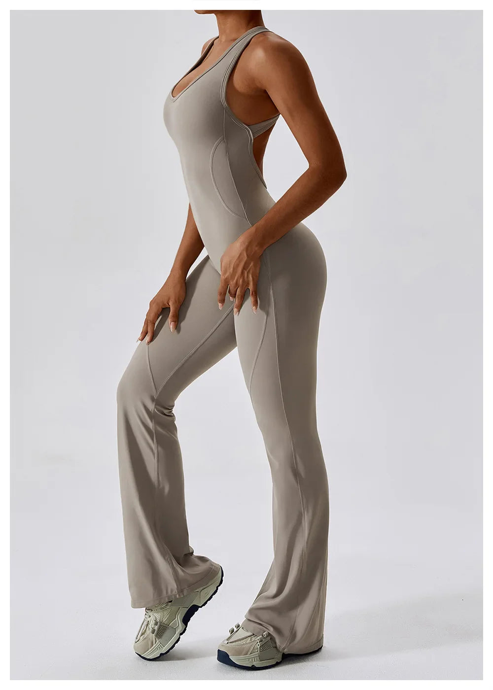 Nova–Flare Unitard Stone Beige
