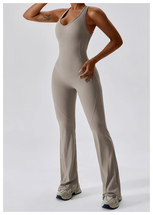 Nova–Flare Unitard Stone Beige