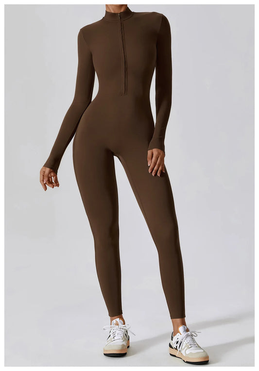 Ease-Sculpting Zip Suit Vivid Cacao