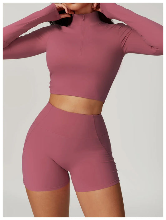 Elevé-Cropped Zip Jacket Rose Clay