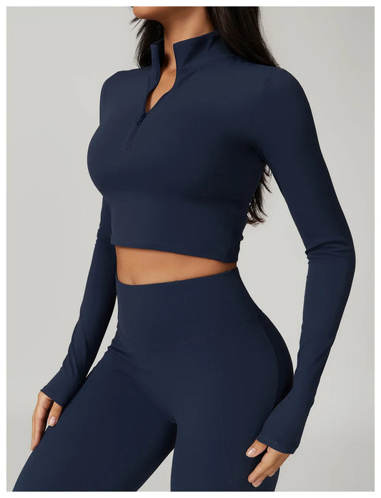 Elevé-Cropped Zip Jacket Deep Marina